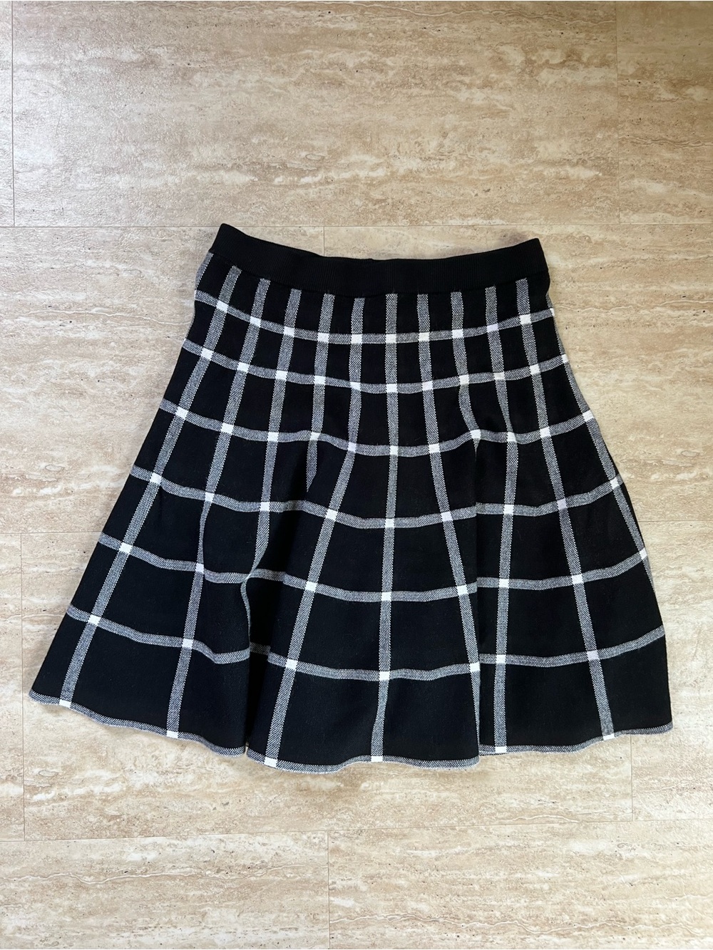 Chelsea & Theodore Black and White Windowpane A-Line Skirt Small